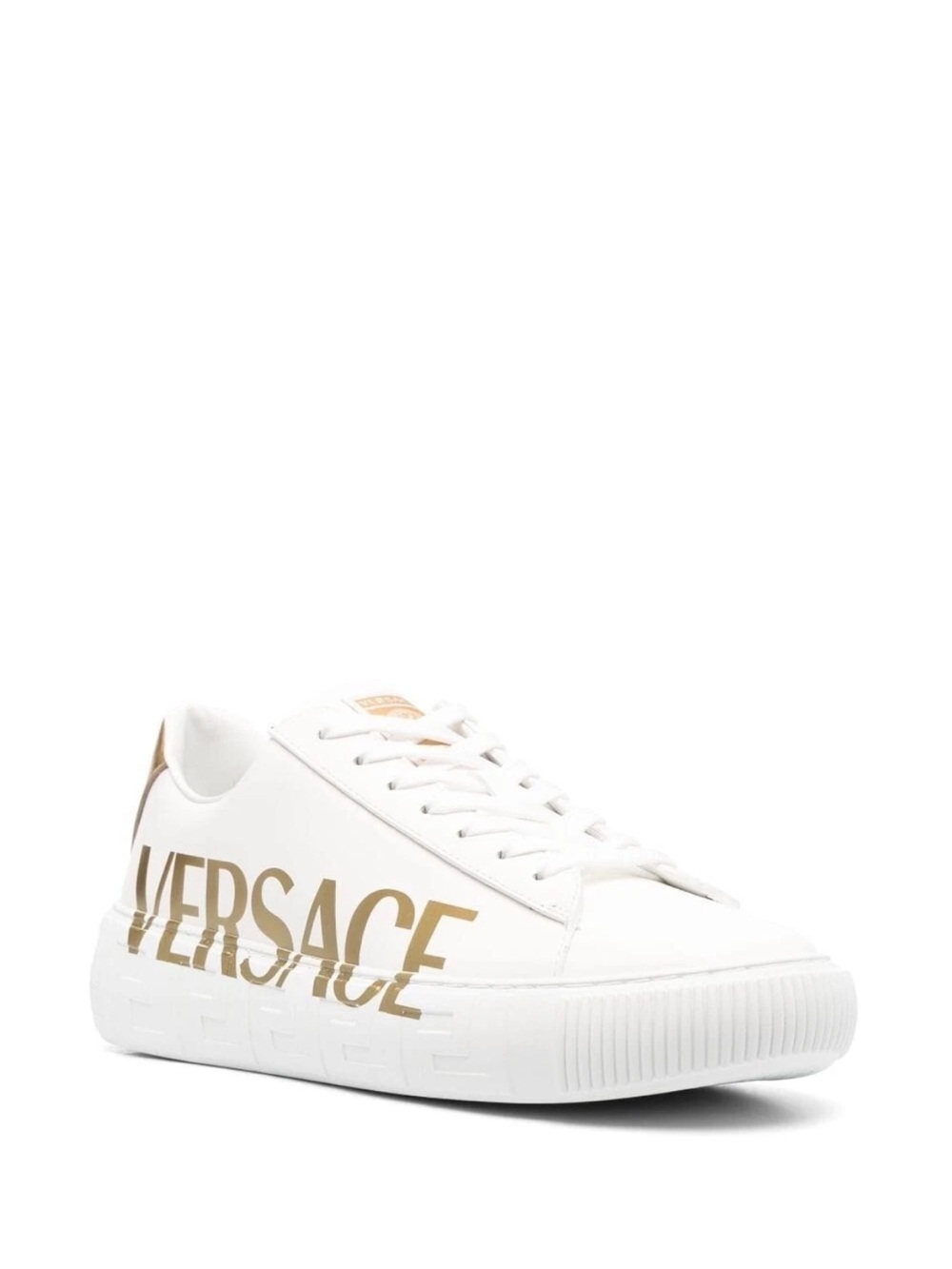 Versace La Greca Logo Low Top Sneakers White Gold Men’s EU 42/US 9